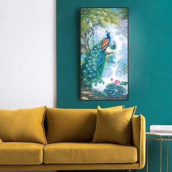リビングルームの壁画垂直芸術の油絵玄関ホールのポーチ壁\r\r 掛け絵画（孔雀の絵 リビングルームの壁画垂直芸術の油絵玄関ホールのポーチ壁 掛け